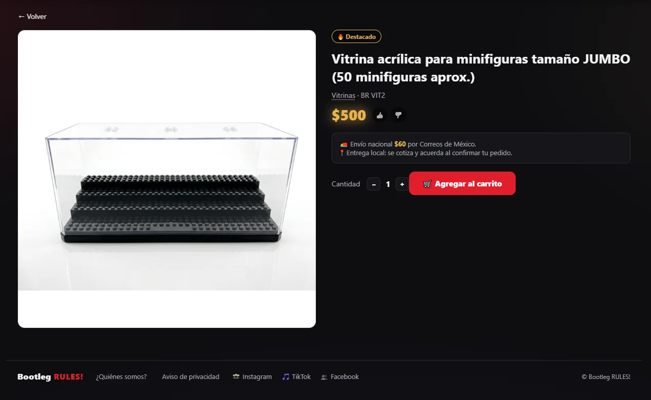 Ficha de producto con precio, opciones de envío y carrito